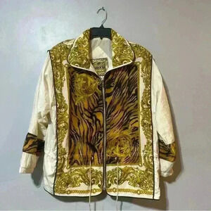 Winterset Windbreaker Jacket Womens Vintage 80s Glam Tiger King Size S Full Zip